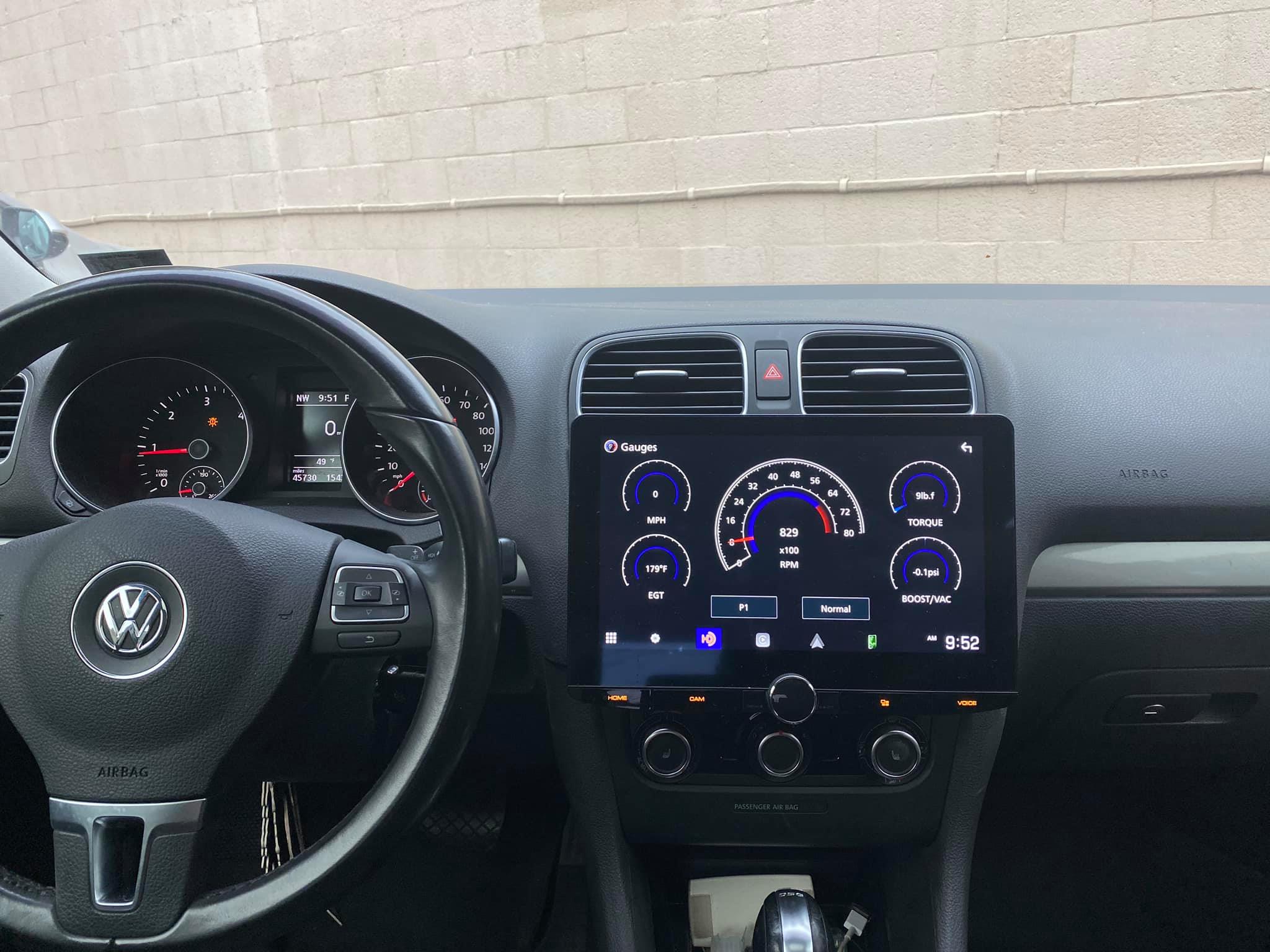Dashboard of a Volkswagen with a touchscreen interface